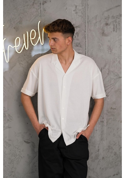 Oversize Yakalı Düğmeli Kendinden Çizgili Erkek Yazlık 001
