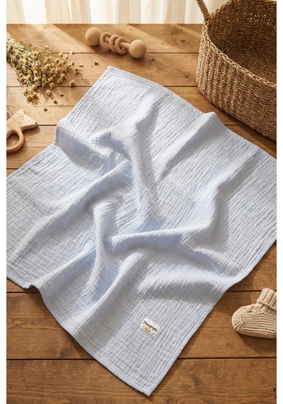 4 Katlı Müslin Bebek Battaniyesi Hafif Ve Yumuşak Dokulu Mevsimlik Çok Amaçlı Örtü 110x110 Cm Açık Mavi
