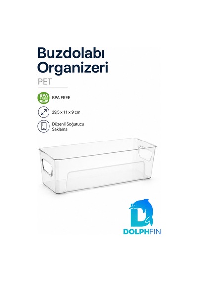 Şeffaf Pet Buzdolabı Organizeri Kulplu Düzenleyici Kutu 29,5x11x9 Cm
