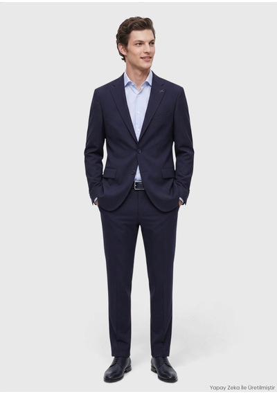 Ramsey Lacivert Düz Modern Fit %100 Yün Takım Elbise