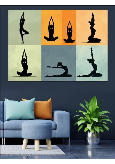 Yoga Pozları Silüet Dekoratif Kanvas - Mdf Ahşap Tablo