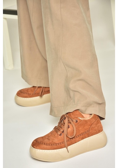 Fox Shoes T811845302 Taba Süet Kalın Tabanlı Kadın Ayakkabı Taba-süet Taba