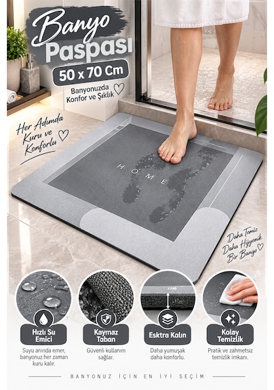 Kaymaz Taban Sihirli Su Emen Banyo, Lavabo Paspası 50 X 70 Cm Banyo Önü Duşakabin Önü Su Emici Sihirli Paspas Karışık-çok Renkli