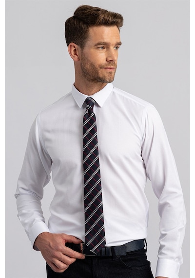 Tudors Modern Slim Fit Uzun Kollu Pamuklu Kolay Ütü Armürlü Erkek Beyaz Gömlek-20912 Beyaz