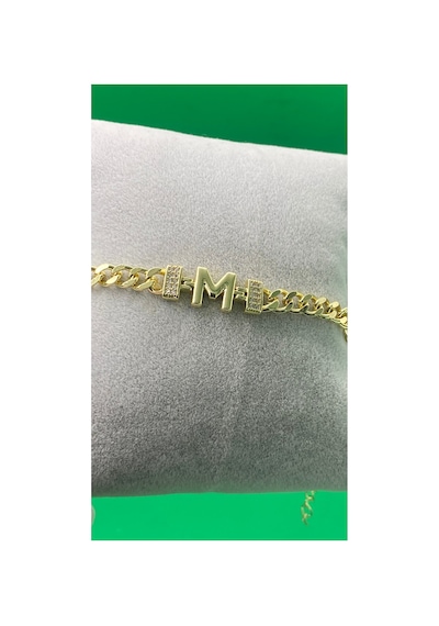 Xuping Altın Renginde Zirkon Taşlı M Harf Model Çelik Kadın Bileklik