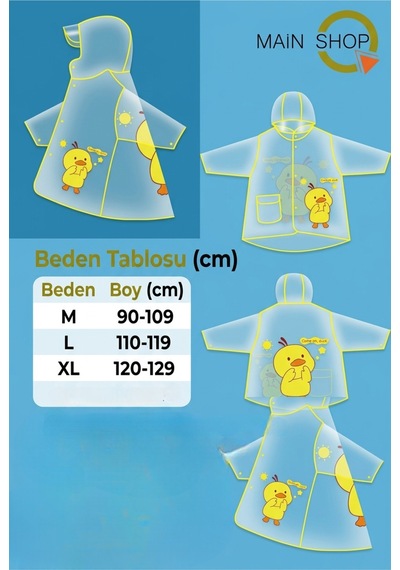 Mainshop Şeffaf Siperlikli Ve Çıtçıtlı Sevimli Figürlü Su Geçirmez Çocuk Yağmurluk 9-10 Yaş L - Xl Sarı