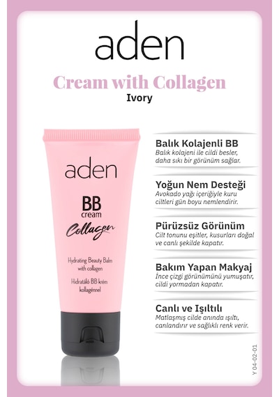 Aden Bb Cream With Collagen - Kolajenli Bb Krem 01 Ivory Fildişi Çok Renkli