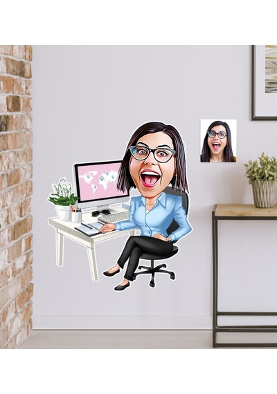 Kişiye Özel Bayan Genel Müdür Karikatürlü Duvar Sticker 50X70CM