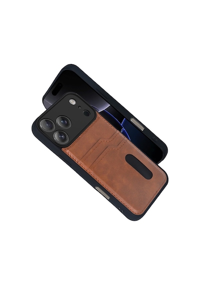 Apple İphone 17 Pro Uyumlu Deri Kartvizitli Kartlıklı Premium Telefon Kılıfı Kapak Taba