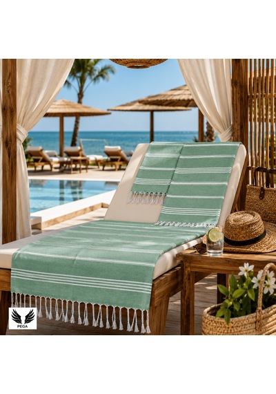 Pega Sultan Peştamal %100 Koton Benetton Yeşili Plaj Havlusu 90 x 170 CM