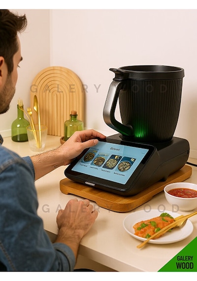 Thermomix Tm7 Slider, Ahşap Kaydırıcı, Masif Tezgah Üstü Stand, Özel Tasarım Ahşap Renkli