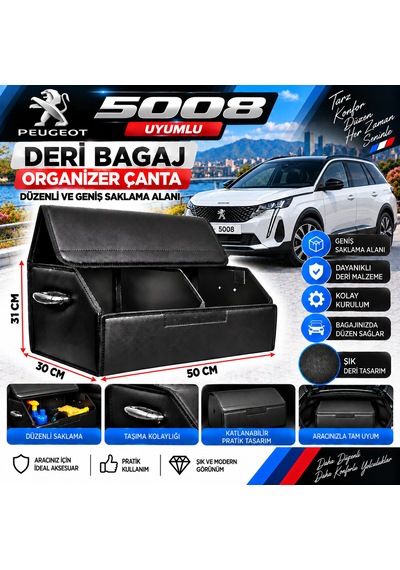 Peugeot 5008 Uyumlu Oto Bagaj Organizeri Deri Bagaj Kutu Çanta 1