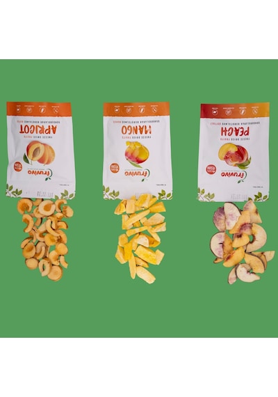 Fruvivo 3'lü Freeze Dry Paket - Kayısı + Mango + Şeftali - Dondurularak Kurutulmuş Meyve Cipsi Şeker İlavesiz %100 Doğal Vegan 65 G