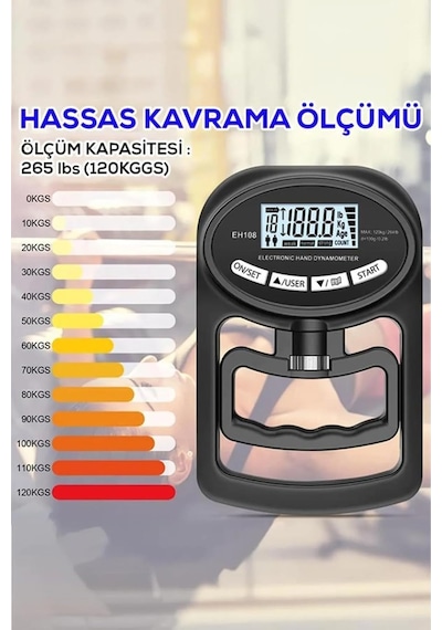 Dijital El Dinamometresi Kavrama Gücü Ölçüm Cihazı Lcd Ekranlı, Ayarlanabilir, Taşınabilir