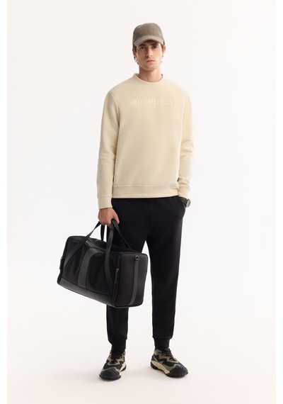 Avva Erkek Ekru Bisiklet Yaka Soft Touch Baskılı Polar Regular Fit Sweatshirt A52y1269