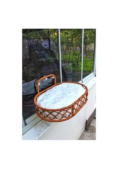 Macrame Kedi Hamağı, Pencere Kenarına Monte Edilebilir, Gri Açık Gri