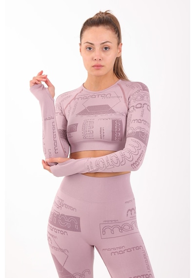 Maraton Active Slimfit Kadın Bisiklet Yaka Uzun Kol Koşu Lila Crop Top 816025 Lila