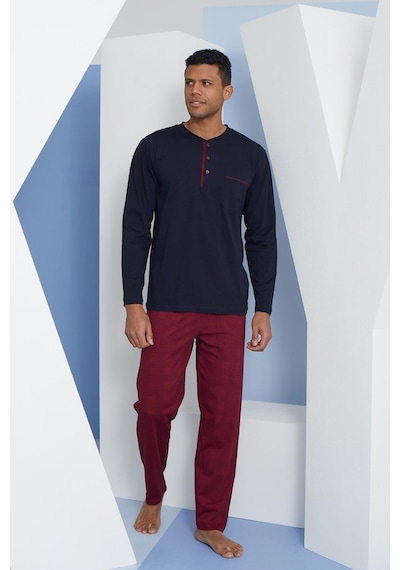 Kly Erkek Uzun Kol Midi Yaka Lacivert Pijama Takımı C9t2n5o8 001