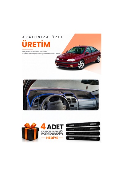 Renault Laguna 1 Aırbagsız 2000-2007 Uyumlu Torpido Koruma Örtüsü Oto Kılıfı - Siyah Mavi