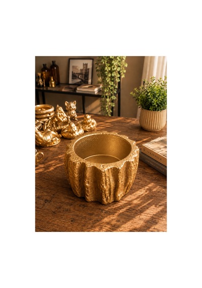 Dekoratif Gold Saksı 13x7 Cm Polyester Taş Görünümlü Kaktüs Sukulent Çiçek Saksısı Altın