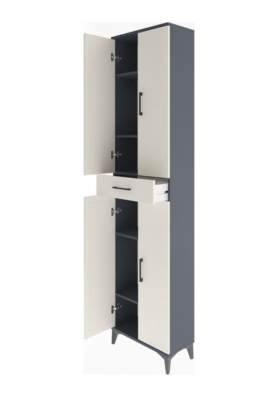 Arges Dolap 5 Raflı Tek Çekmeceli 4 Kapaklı 60x30x243 Antrasit-aytaşı Antrasit