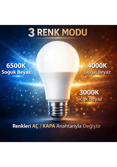 3 Farklı Renk Modlu 9w E27 Led Ampul 3000k - 4000k - 6500k 1 Adet