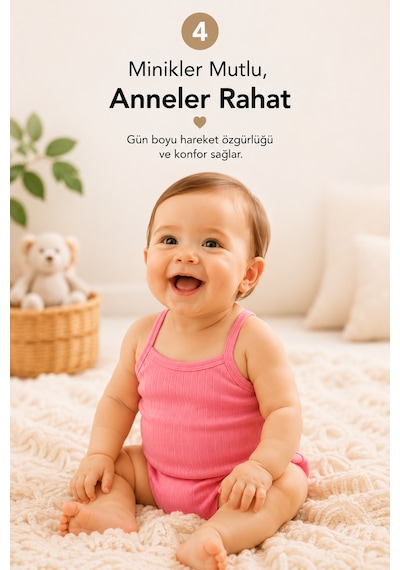 Novibaby 5'li İp Askılı Bebek Body Seti Pamuklu Çıtçıtlı Yazlık Zıbın Çocuk I Softtouch Collection Çok Renkli