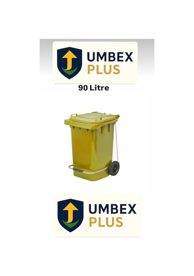 Umbex Tıbbi Atık Plastik Pedallı Çöp Konteyneri 90 Litre Plastik Konteyner - A Isıya Karşı Dayanıklı Sarı