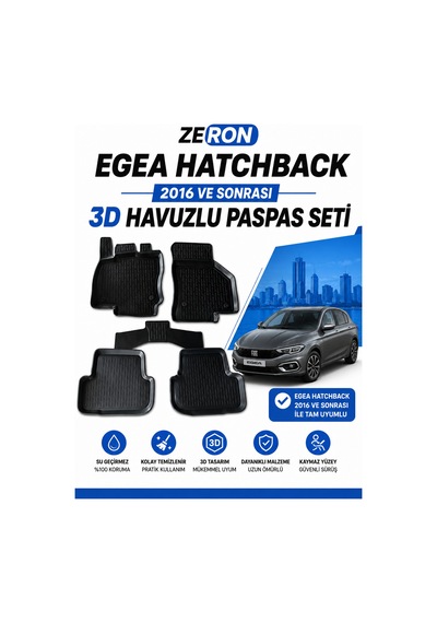 Egea Hatchback 2016 Ve Sonrası 3d Havuzlu Paspas Seti Su Geçirmez Kaymaz Siyah 5 Parça