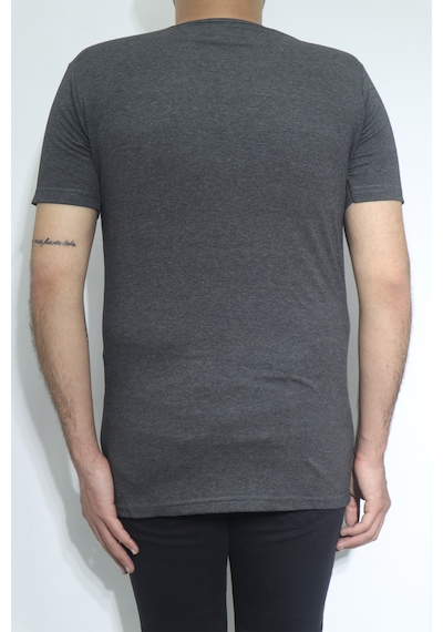 Santa Dmctekstil Erkek Düz Spor Kesim Dar Kalıp Bisiklet Yaka Basic T-shirt Füme