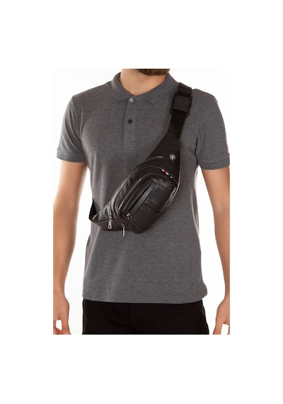 Tuldar Deri Usb Kulaklık Çıkışlı Crossbody Çapraz Göğüs Omuz Ve Bel Çantası Tul360 Siyah