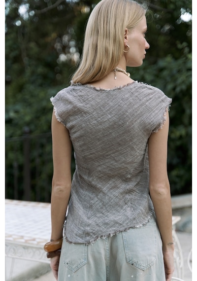 Mai Collection Mai Studios Co. Veilinas Asimetrik Kahve Keten Crop Kahve