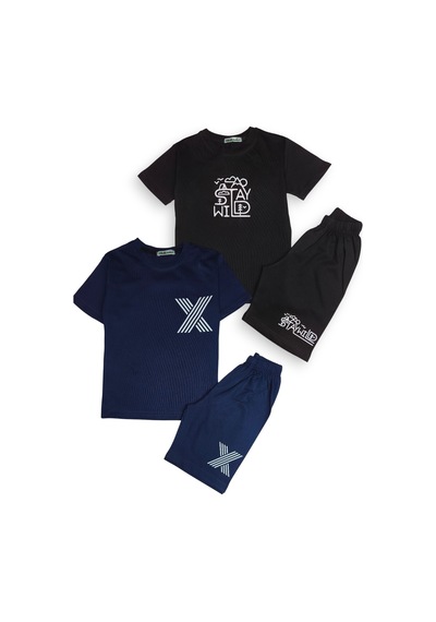 Minik Motion 2'li Set Kısa Kollu Tshirt Ve Şortlu Çocuk Minikmotion Alt Üst Takım Lacivert - Siyah Minik Motion 2'li Set Kısa Kollu Tshirt Ve Şortlu Çocuk Minikmotion Alt Üst Takım Lacivert - Siyah