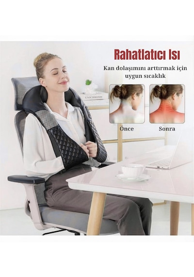 Kneading Ovmalı Isıtmalı Masaj Yastığı Boyun Bel Sırt Omuz Şarjlı Masaj Aleti Siyah - Gri
