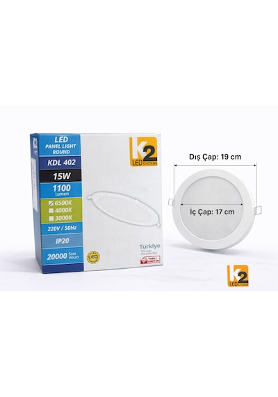 K2 Led Systems 15w Yuvarlak Led Panel Sıva Altı Beyaz Işık 6500k Beyaz