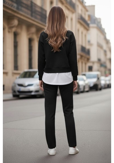 The Kadın Basic Bisiklet Yaka Etek Ucu Detaylı Sweatshirt Ve Pantolon Eşofman Takımı- Siyah/melanj/gri Siyah The Kadın Basic Bisiklet Yaka Etek Ucu Detaylı Sweatshirt Ve Pantolon Eşofman Takımı- Siyah/melanj/gri Siyah
