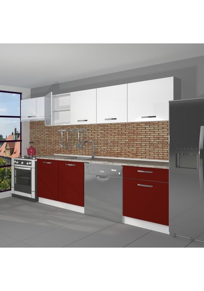 Decoraktiv Elite 280 Mdf Hazır Mutfak Dolabı - Tezgah Dahil - Bordo Beyaz Beyaz - Kırmızı