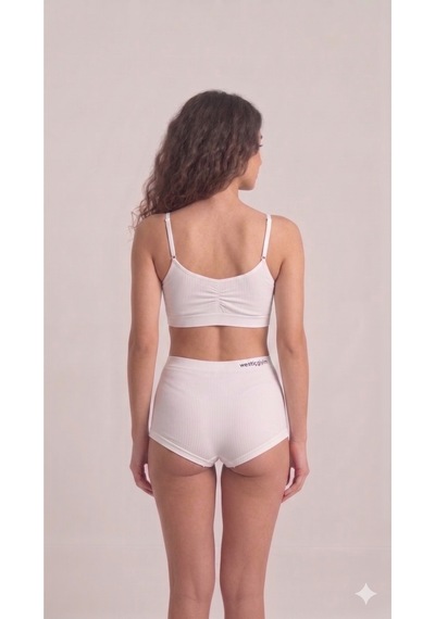 Westicgiyim İnce Askılı Dikişsiz Büstiyer Kadın Seamless Crop Top Esnek, Rahat, Günlük Kullanım Beyaz