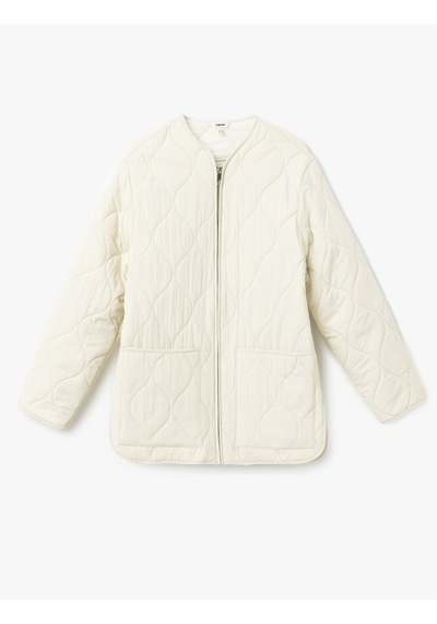 Koton Cepli Fermuarlı Oversize Kapitone Mont Ekru 5sak20037ew Ekru