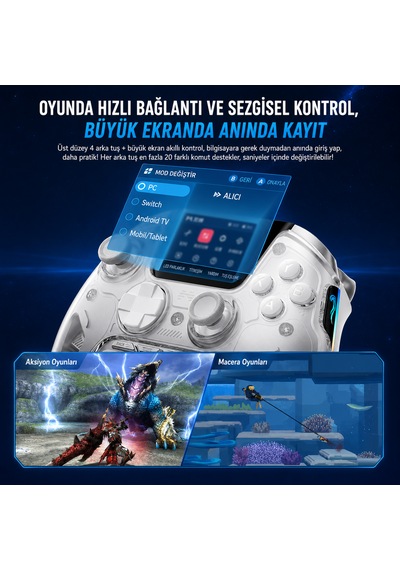 Beitong KP50 Hall Effect LCD Ekranlı Kablosuz Beyaz Gamepad