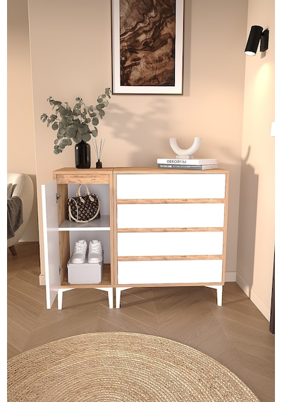 Df11105 Şifonyer 4 Çekmeceli Kapaklı Raflı Çok Amaçlı Depolama Dolabı, Ayakkabılık, Modern Şifonyer Beyaz-çam Df11105 Şifonyer 4 Çekmeceli Kapaklı Raflı Çok Amaçlı Depolama Dolabı, Ayakkabılık, Modern Şifonyer Beyaz-çam