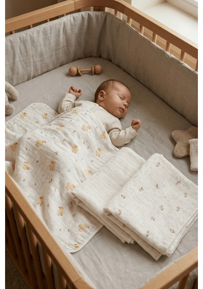 Little Organic's 3'lü %100 Organik Pamuk Müslin Örtü - Battaniye Seti 75x80 CM Oeko-tex Gots - Ztbest Chıck