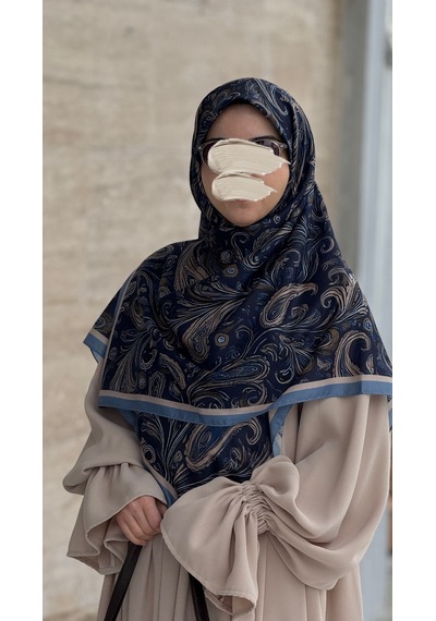 Qalortex Scarf Pamuklu Soft Açelya Desen Eşarp-lacivert