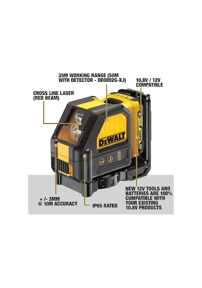 Dewalt DCE088D1R-QW Artı Lazer 108V Kırmızı - Li-Ion 2Ah Akü
