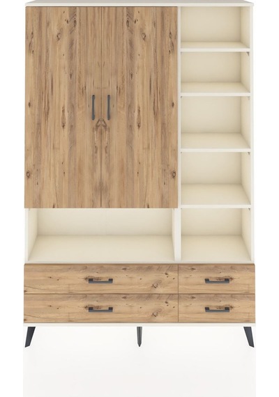 Arges Dolap 10 Raflı 4 Çekmeceli 2 Kapaklı 132x30x195 Aytaşı-çam/çam Atlas Çam/atlas Çam