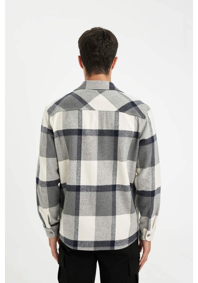 DeFacto Regular Fit Polo Yaka Kareli Oduncu Flanel Uzun Kollu Gömlek A5553AX24AUGR210