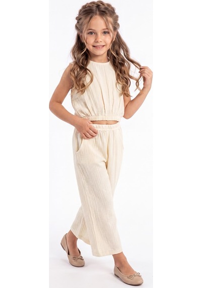 Mnk Baby & Kids Kız Çocuk Pamuklu Müslin Rahat Takım M00826 Ekru