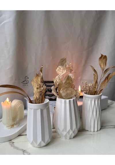 Geometrik Desenli Vazo Set 3 Lü 12 Cm Çok Renkli