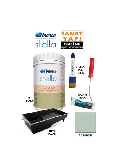 Stella Boya 4 Parçalı Set 1lt Boya - Boya Tavası- Stella İpek Fırça - Kadife Rulo Diğer