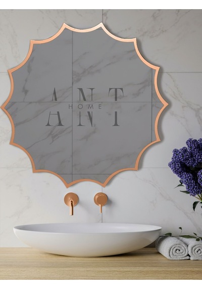Güneş Asimetrik Ayna, Duvar Aynası, Konsol Aynası, Holl Aynası 60 X 60 Bronz